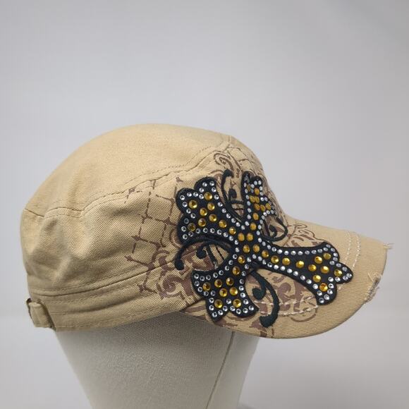 Cross Cadet Army Cap Brown One Size Adjustable Distressed Rhinestone Leader LOGA - Picture 4 of 8
